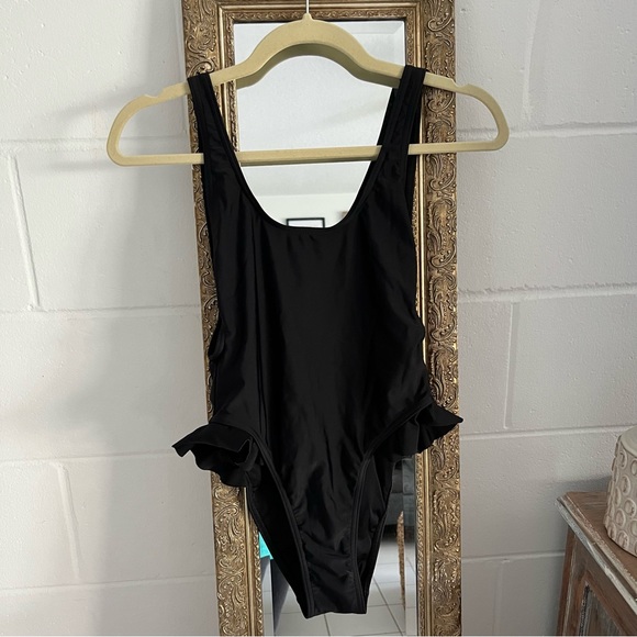 Free People X Gnash Swim One Piece bikini swimsuit black ruffle low back side 2 - Picture 3 of 14